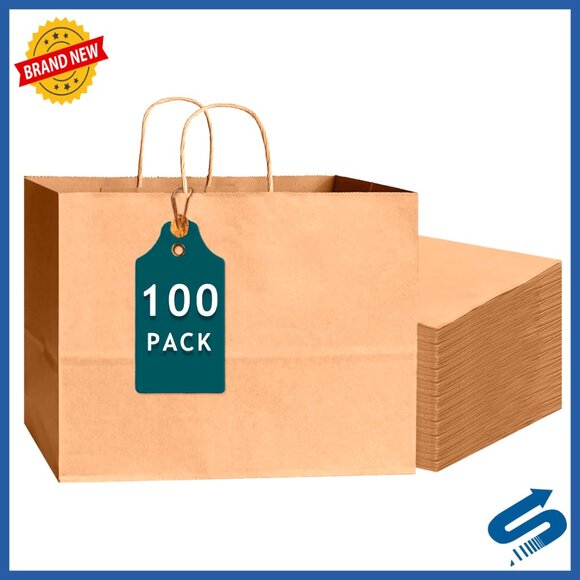 Large Kraft Paper Gift Bags With Handles Bulk Pack Party Supplies Eco-Friendly